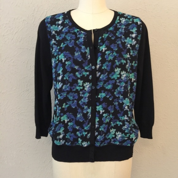 Ann Taylor Chiffon Front Floral Print Cardigan - Picture 2 of 4